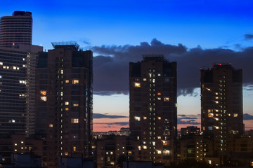 high residential buildings at night