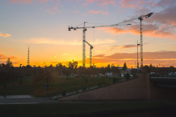 Building crane against blue sky