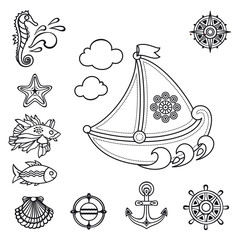 Sea set. Sea and nautical decorations. 