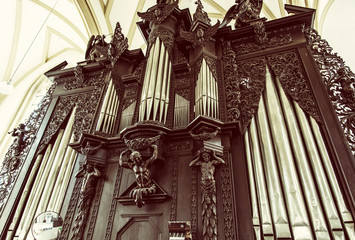 Famous pipe organ in Church of St. James, Brno, old filter