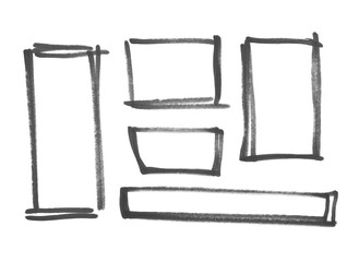 Black marker rectangle drawings isolated on white background