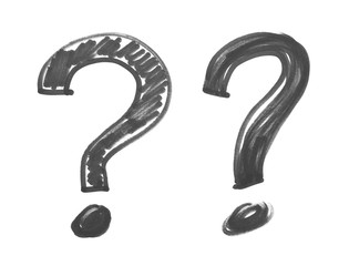Black marker question mark drawing isolated on white background