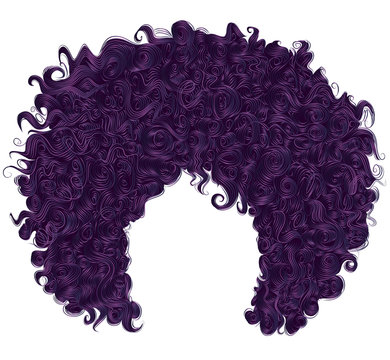 trendy curly purple  hair  . realistic  3d . spherical hairstyle . fashion beauty style .