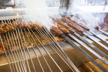 Barbecued kebab and shish kebab