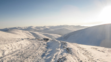 Mountain, morning, winter, snow landscape