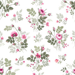 seamless floral pattern vith rose bouquet on white background - 167581811