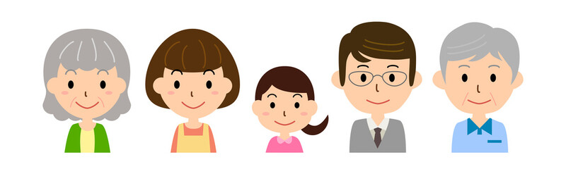 三世代　家族（祖父母、両親、娘）