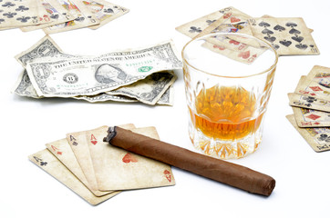 Money Poker Whiskey on a white background