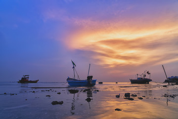 Twilight and vessels at the sea