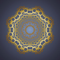 Vector vintage oriental Mandala sign gold frame