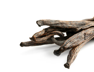 Vanilla pods on white background