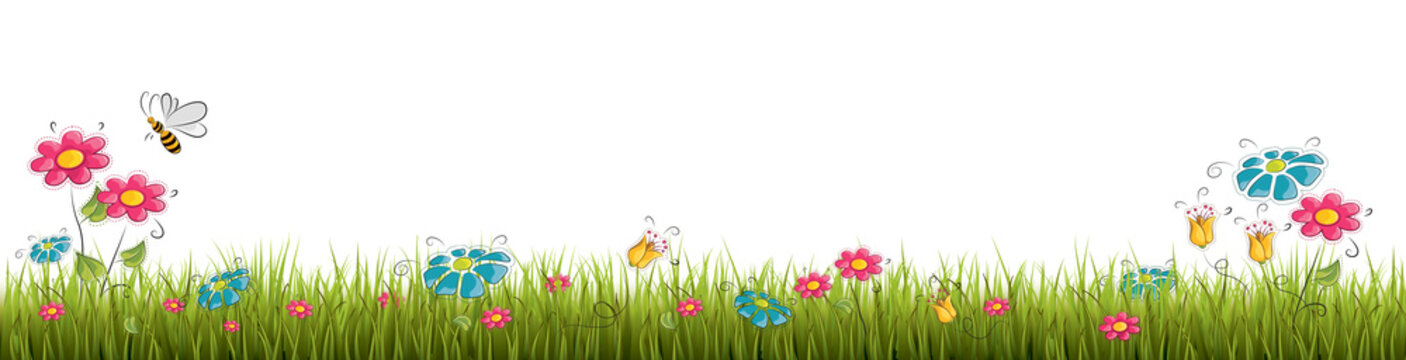 Fresh realistic green grass with red flowers - vector illustration 