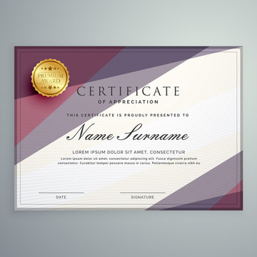 modern vector certificate template design with purple geometric shape