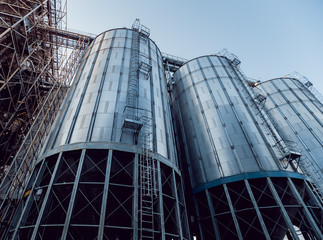 Modern silos for storing grain harvest. Agriculture.