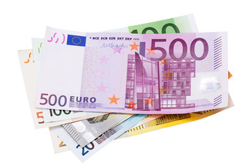 Euro bills isolated on white.