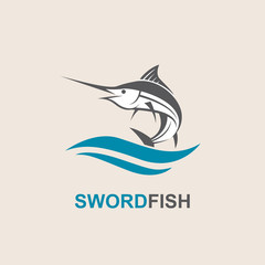 icon of swordfish with waves for fishing design