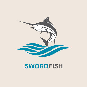 icon of swordfish with waves for fishing design
