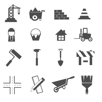 construction icons set vector