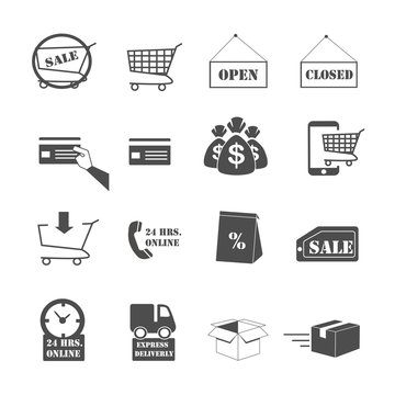 shopping online and e-commerce icons set vector
