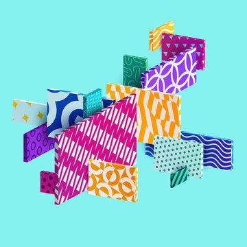 Multicolored decorative 3D square. Abstract vector illustration.