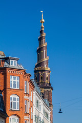 Fototapeta na wymiar Church of Our Saviour tower in Copenhagen, Denmark