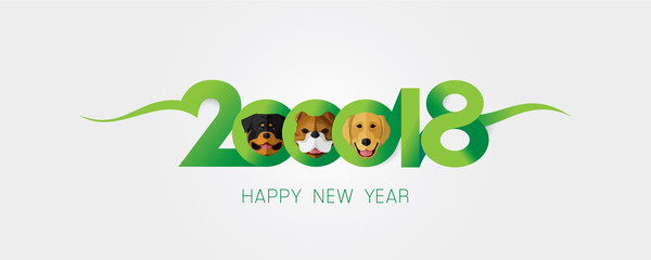 Happy new year 2018 greeting card design for year of the dog. Vector illustration