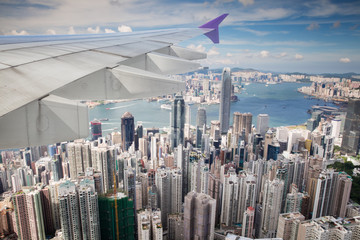 Top view of Hong kong city from airplane