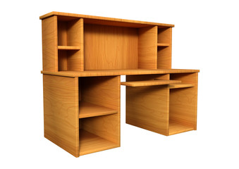 3D Rendering Wooden Desk on White