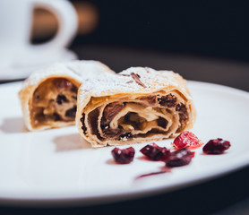 Homemade apple pies decorated with chocolate