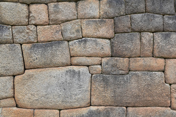 Mur en pierres à joints vifs au Machu Picchu au Pérou