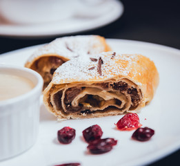 Homemade apple pies decorated with chocolate