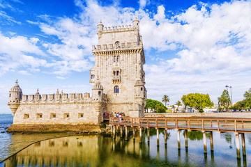 Fototapeta na wymiar Belem tower - fortified building (fort) on an island in the River Tagus