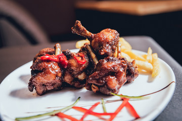 Fried chicken legs with french fries