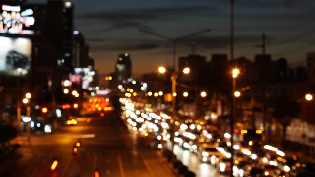 Time Lapse : Abstract blurred traffic jam at Rama IV road in Bangkok, Thailand - Pan effect