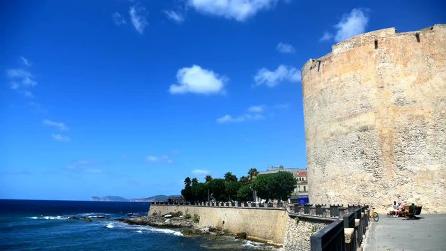 Alghero seafront on a clear summer day in time lapse