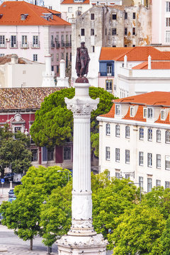 Monument in Rossio Square in Lisbon, Portugal