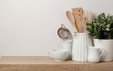 Fototapeta na wymiar Kitchen utensils and dishware