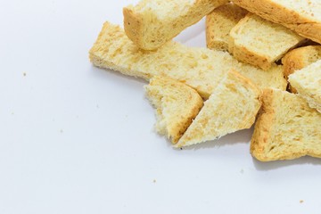 Slice of bread on white background. Breackfast food.