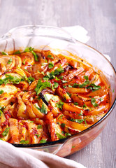 Baked vegetables in tomato sauce
