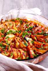 Baked vegetables in tomato sauce
