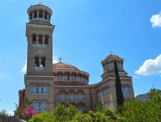 Fototapeta na wymiar AEGINA, GREECE - JUNE 19: Cathedral Of Saint Nectarios in Aegina Island, Greece on June 19, 2017.