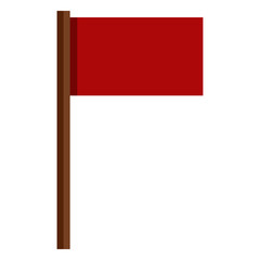 Vector Color Icon - Red Flag on Brown Wodden Flagpole