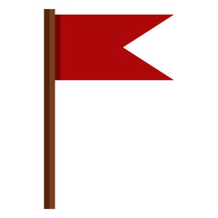 Vector Color Icon - Red Flag on Brown Wodden Flagpole