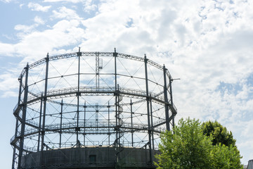 gasometer old industry heritage with sky and tree