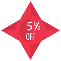 Obraz premium Vector illustration for merchandising promo materials: special price, discount or sale offer red sticker, label or tag. Campaign promotion badge template for premium retail business. 5% off sign.