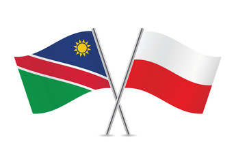 Namibia and Poland flags.Vector illustration.