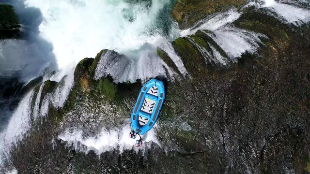 aerial drone flying over beautiful waterfall strbacki buk in bosnia and herzegovina cristal clear drinking water on wild river waterfalls