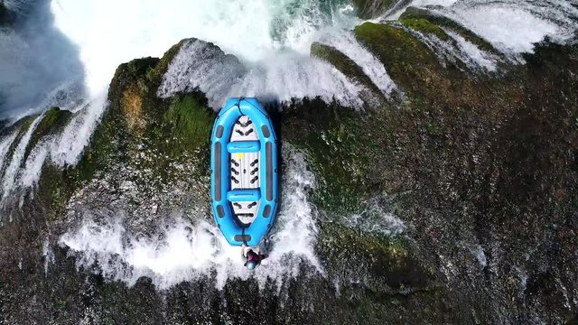 aerial drone flying over beautiful waterfall strbacki buk in bosnia and herzegovina cristal clear drinking water on wild river waterfalls