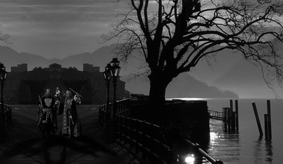 The Emperor Federico Barbarossa; historical representation in Como,Italy.