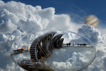 Oldness seen as heavy and rusted machine leaving Earth.